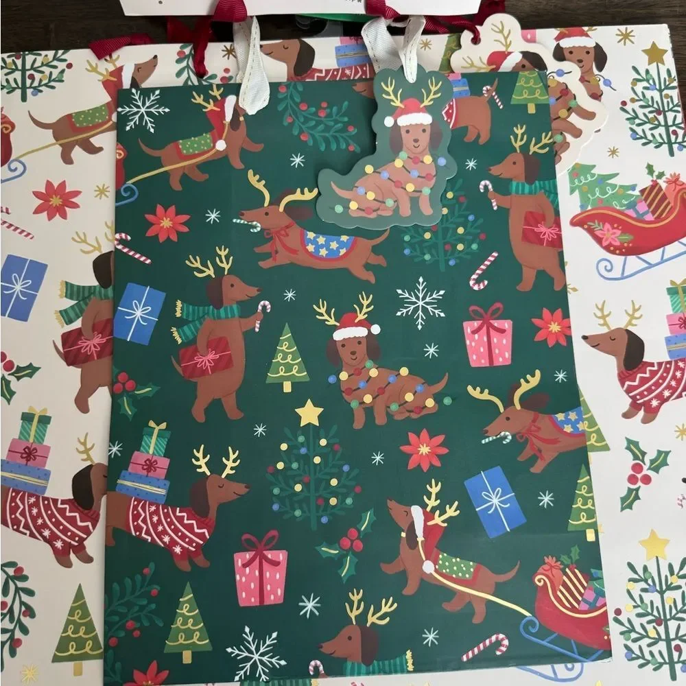 Dachshund Dog 3-pc Christmas Holiday Gift Bags Set